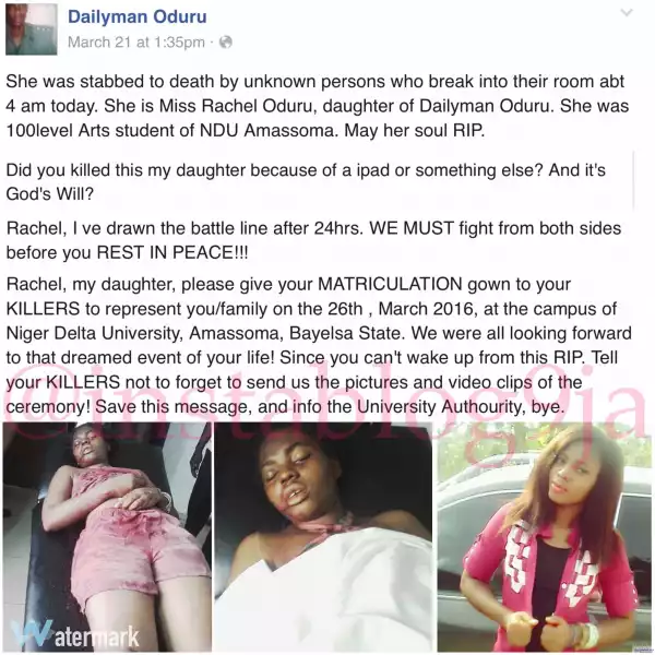 Grieving Nigerian Army Captain takes to Facebook to share how his daughter was stabbed to death